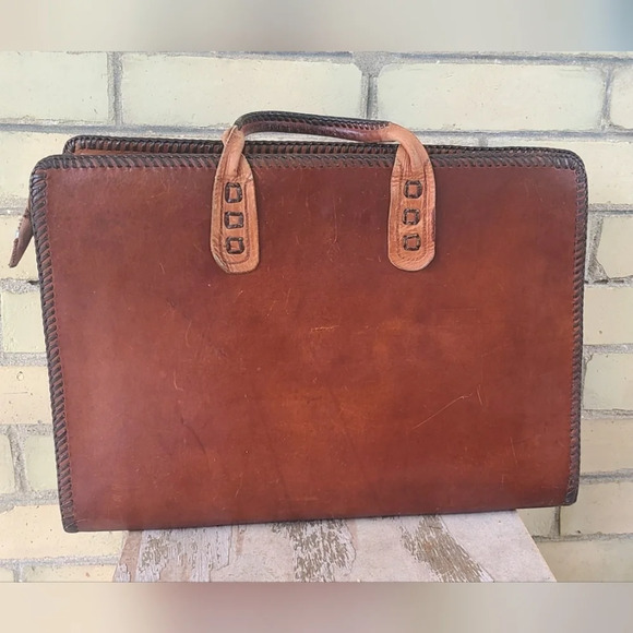 Vintage Handbags - Vintage Hand Crafted Leather Briefcase